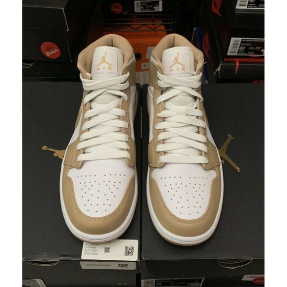 Nike Air Jordan 1 Mid Hemp Tan Gum Beige White Shoes 554724-271 Men's Size 14 - Picture 2 of 5
